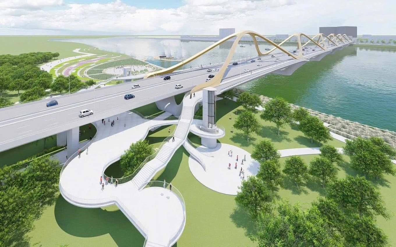 Phối cảnh thiết kế cầu Trần Hưng Đạo với lối dạo bộ ngắm cảnh ven sông Hồng